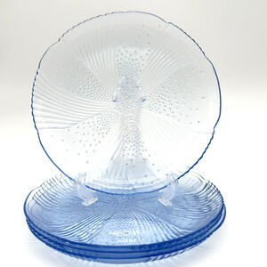 Blue Glass Plate Libbey Harmony Luncheon 9" Set of 4